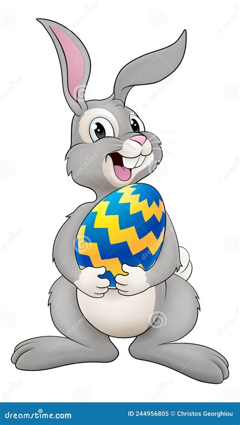 Easter Bunny Cartoon Rabbit With Giant Egg Stock Vector Illustration