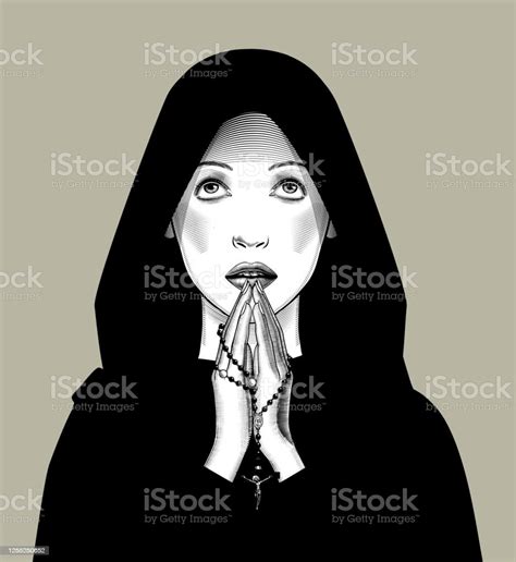 Praying Woman With A Rosary In Her Hands Stock Illustration Download