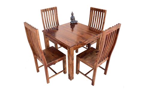 Buy 4 Seater Recto Classic Square Dining Table With Zernal Wooden Chair