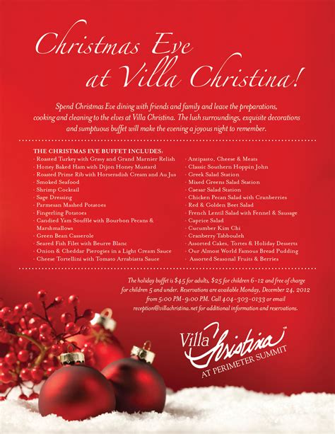 Along with their regular dinner menu. Villa Christina Presents their Magnificent Christmas Eve ...