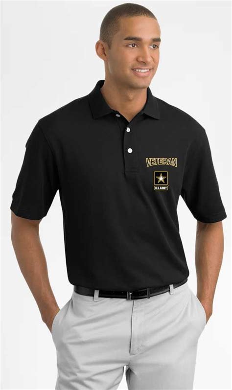 Officially Licensed Us Army Veteran Embroidered Polo Shirt Black
