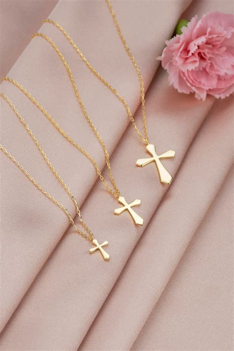 Dainty Gold Cross Necklace Women K K K Gold Charm Etsy