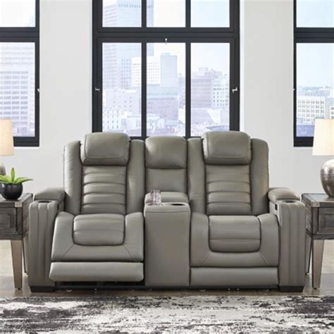 Signature Design By Ashley Backtrack Power Recliner Loveseat In Gray Nfm