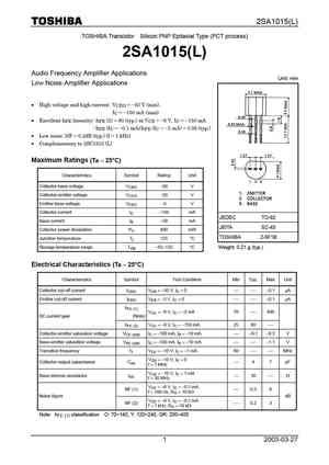 A1015 Datasheet Equivalent Cross Reference Search Transistor Catalog