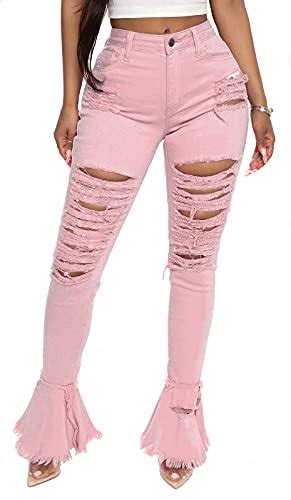 Women S Skinny Ripped Bell Bottom Jeans Classic High Waisted Flared Denim Pants 3x Large