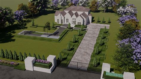 Landscape Front Lawn Design Of Luxury House 3d Model
