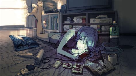 Blue Haired Anime Gamer Girl Wallpaper Backiee