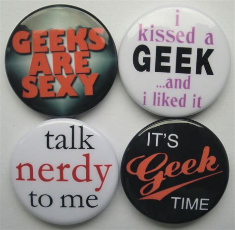 Set Of Four Sexy Geek Chic Nerd Badges Buttons Pins Talk Nerdy To Me