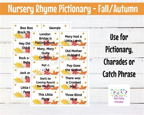 Fallautumn Theme Nursery Rhyme Pictionary Printable Cards Baby