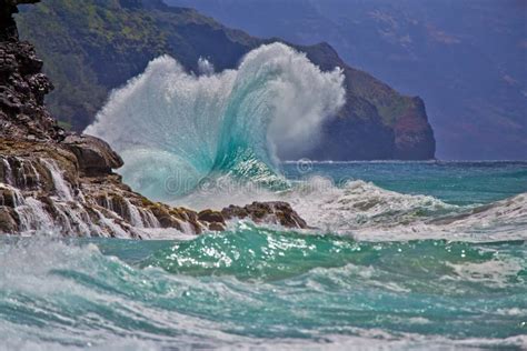 Spectacular Shoreline Wave Break In Hawaii Stock Photo Image Of Rough