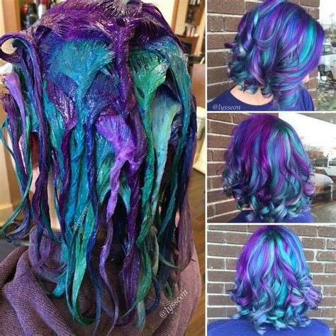 Perfect denim blue hair dye with green and grey undertones; Purple teal and blue hair | Cool hair color, Teal and ...