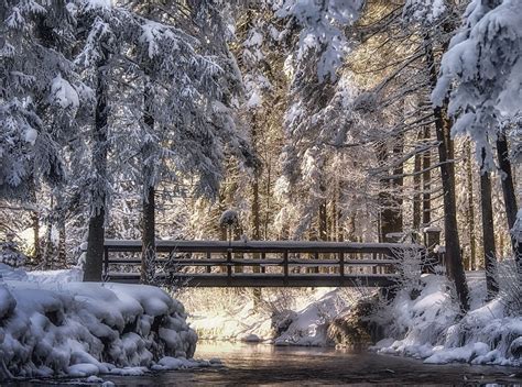 1500x1116 Photography Landscape Nature Winter Bridge River Snow