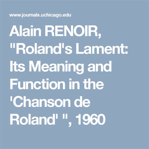 Alain Renoir Rolands Lament Its Meaning And Function In The