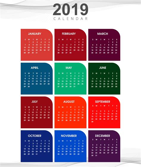 Year 2019 Calendar Creative Design 250574 Vector Art At Vecteezy
