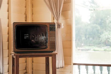 Retro Vintage Old Design Tv Television In Living Room Stock Photo