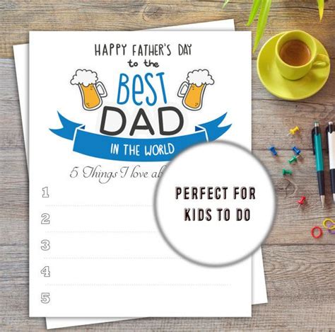5 Things I Love About My Dad Fathers Day Printable For Kids Instant