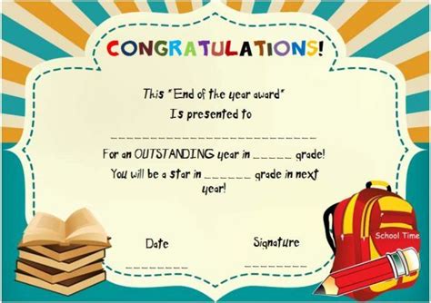 End Of The Year Award For Elementary Students Certificate Templates