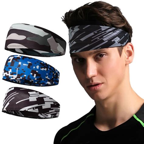 Men Camouflage Hair Head Band Sweatband Headband Stretch Wrap Elastic