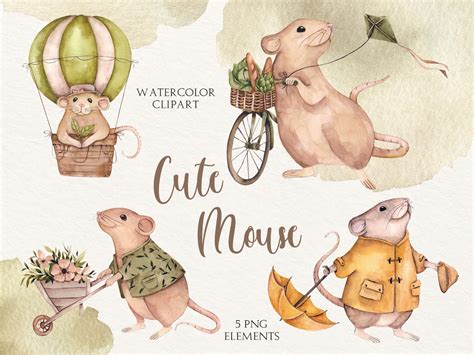 Cute Mouse Watercolor Clipart Little Animals Nursery Art Etsy