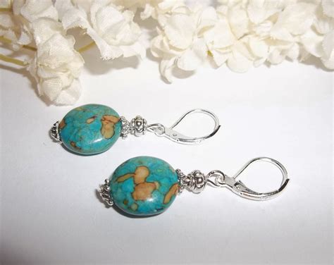 Earring Turquoise Blue And Brown Southwestern Sterling Etsy