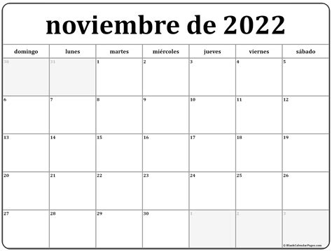 Calendario Nobiembre 2022 Para Imprimir