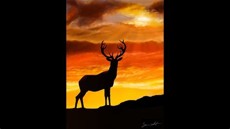Speed Painting Of A Deer At The Sunset Digital Art Youtube