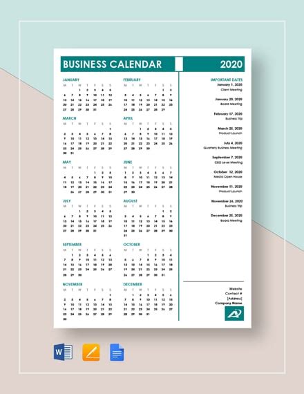23 Business Calendar Templates Word Pdf