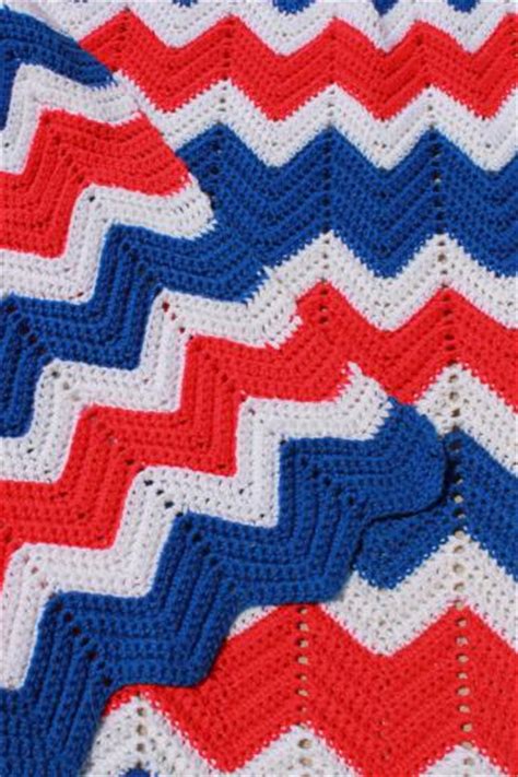 Huge Crochet Afghan In Red White And Blue 4th Of July Picnic Blanket