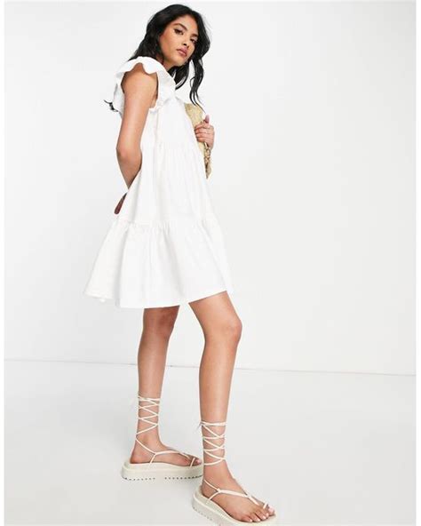 River Island Frill Sleeve Tiered Smock Mini Dress In White Lyst Uk