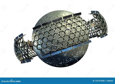 Spaceship With A Planetary Sphere Surrounded By A Geodesic Structure