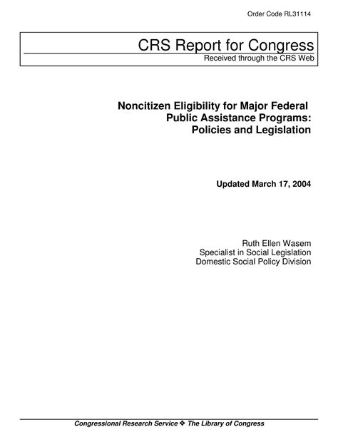 noncitizen eligibility for major federal public assistance programs policies and legislation