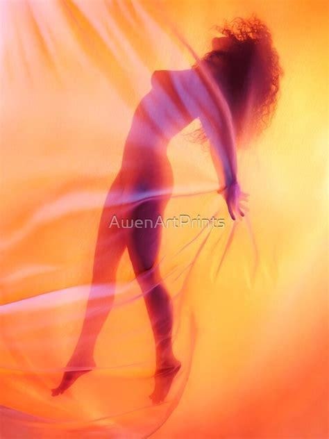 Beautiful Nude Woman Silhouette Floating Behind Sheer Surreal Glowing