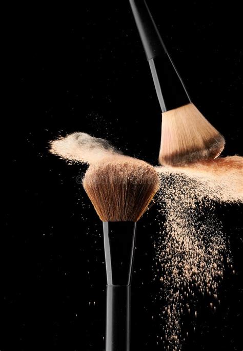 Natural Bristle Makeup Brushes With Splash Of Makeup Powder Stock Photo
