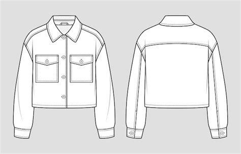 Premium Vector Cropped Shirt Jacket Fashion Sketch Flat Technical