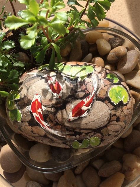 Outdoor Swirling Koi And Pebbles Rock Etsy Rock Painting Art Fish