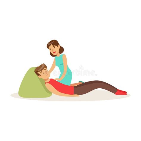 Woman Giving Choking Man A Heimlich Maneuver First Aid Vector Illustration Stock Vector