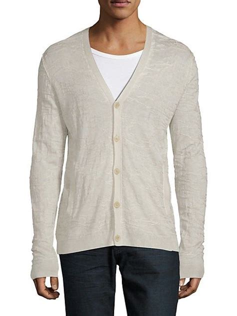 John Varvatos Long Sleeve Silk And Cashmere Cardigan In Griffin