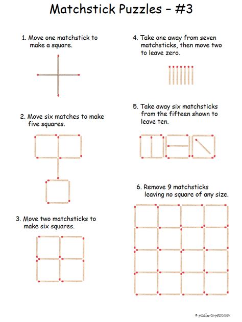 Free Printable Matchstick Puzzles Brain Teasers For Kids Printable