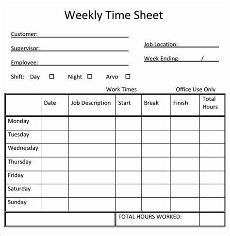 Printable Bi Weekly Time Sheets And Free Printable Weekly Timesheets