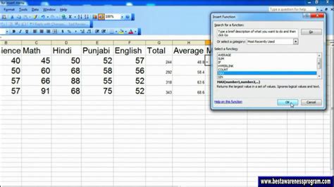 Function In Ms Excel Formula In Excel Result Sheet In Ms Excel