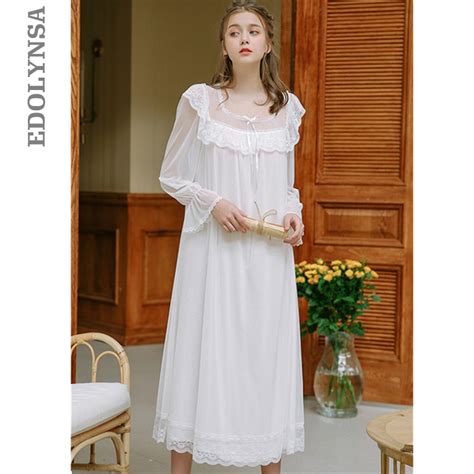 2019 High Quality Soft Sleepwear Women Home Wear Night Dress Lace Ruffled Vintage Victorian Long