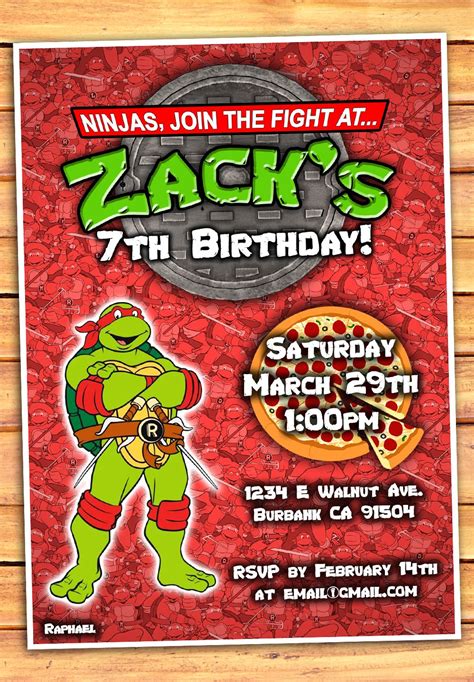 Ninja Turtles Invitation Tmnt Raphael Ninja Turtle Invitations