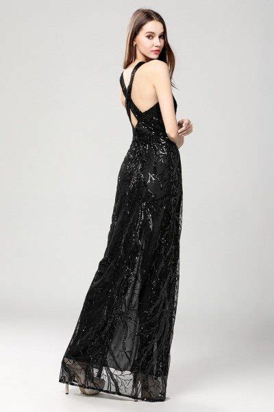 Sexy Black Sequin Deep V Neck Slit Prom Evening Dress 119 Ck644