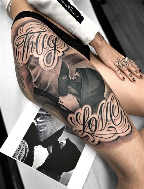 Realistic Gangster Couple Love Tattoo Skimask Tattoo Gang Love