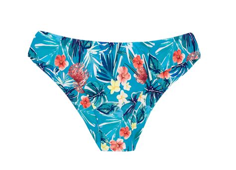 Floral Blue Fixed Brazilian Cheeky Bikini Bottom Bottom Isla Reto Rio De Sol