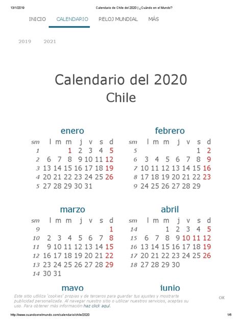 Calendario De Chile Del 2020 ¿cuándo En El Mundo