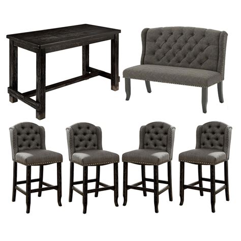 Sinuata 6 Piece Black Wood Counter Table With 4 Bar Chair And Loveseat