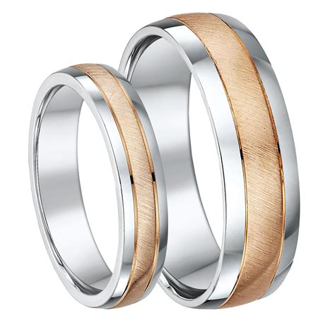 His And Hers 4and6mm 9ct Rose Gold And Silver Matt And Polished Wedding Rings