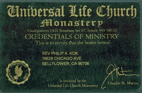 Theological One I 020415 Universal Life Church Credentials Of