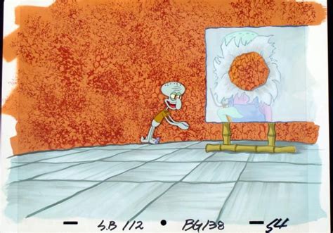 Spongebob Orig Production Cel Background Squidward Art